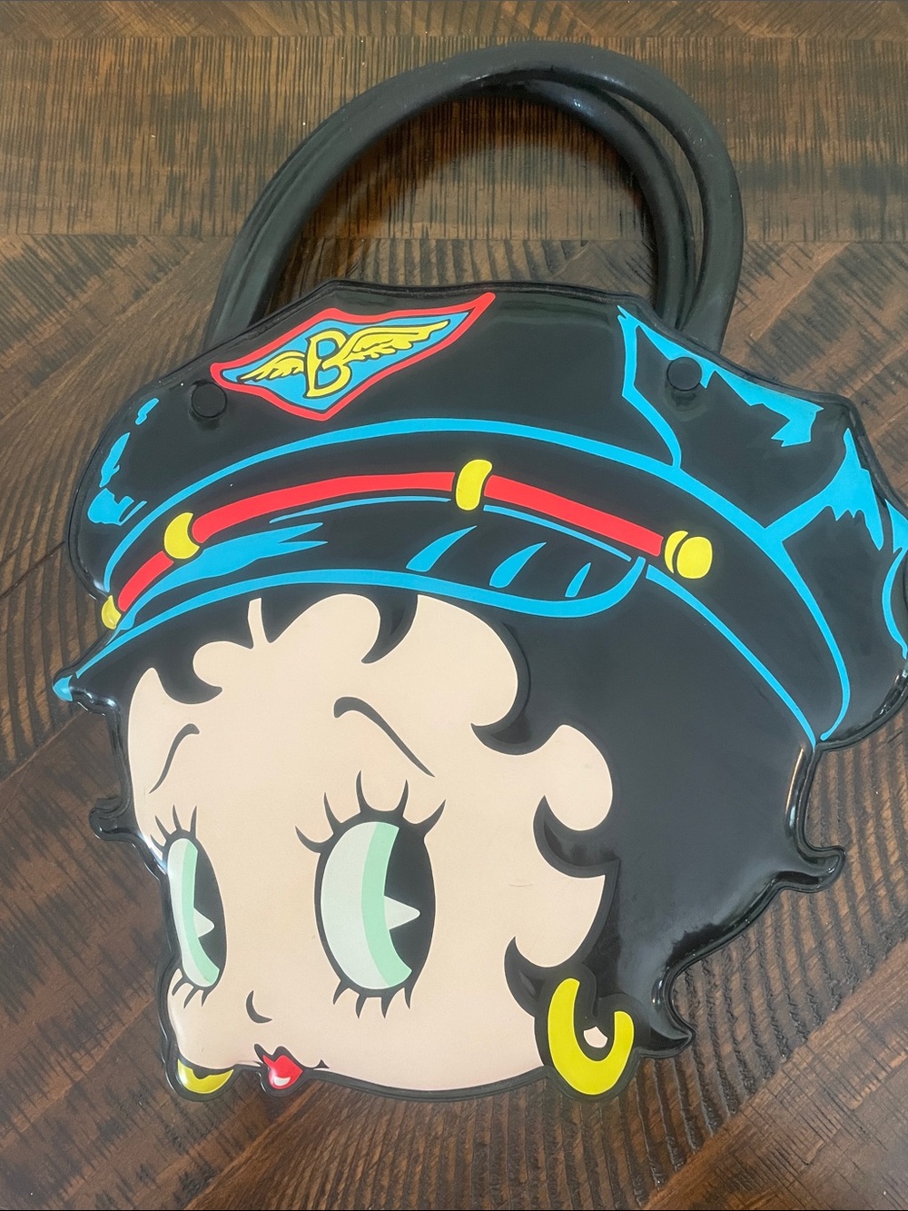 Vintage 1990s Moto Betty Boop Black Bag with Turquoise, Red & Yellow Accents